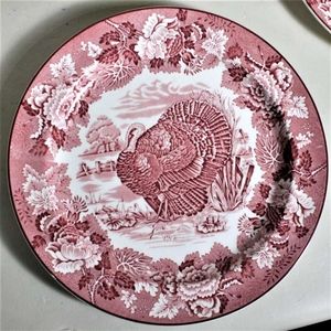 Vintage Woods Burslem Enoch Red Transferware  Turkey Dinner Plates  Set of 12
